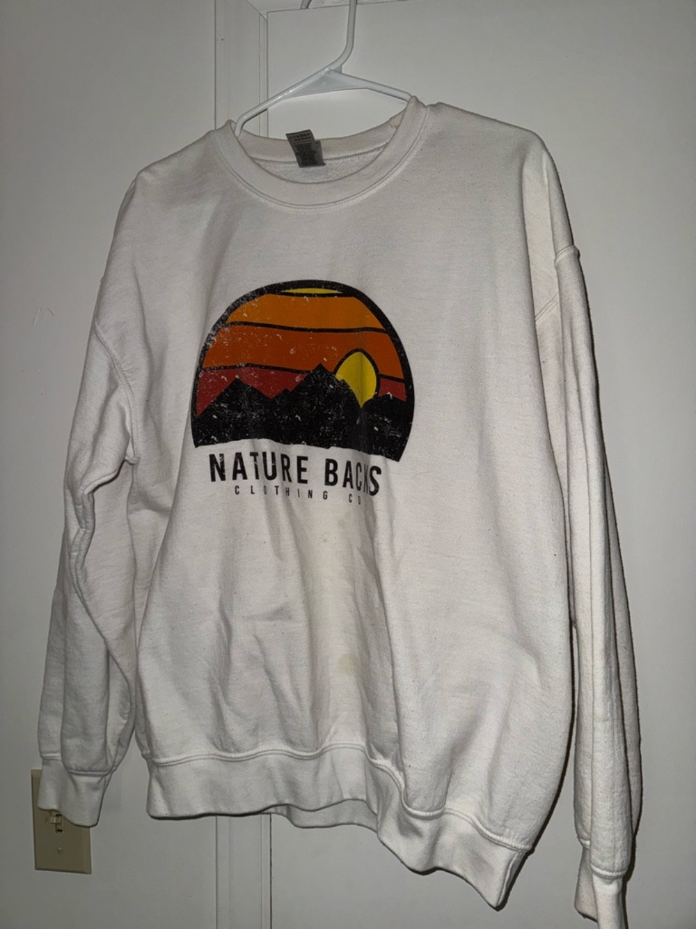 Gildan White Crewneck Sweatshirt with Retro Orange Graphic